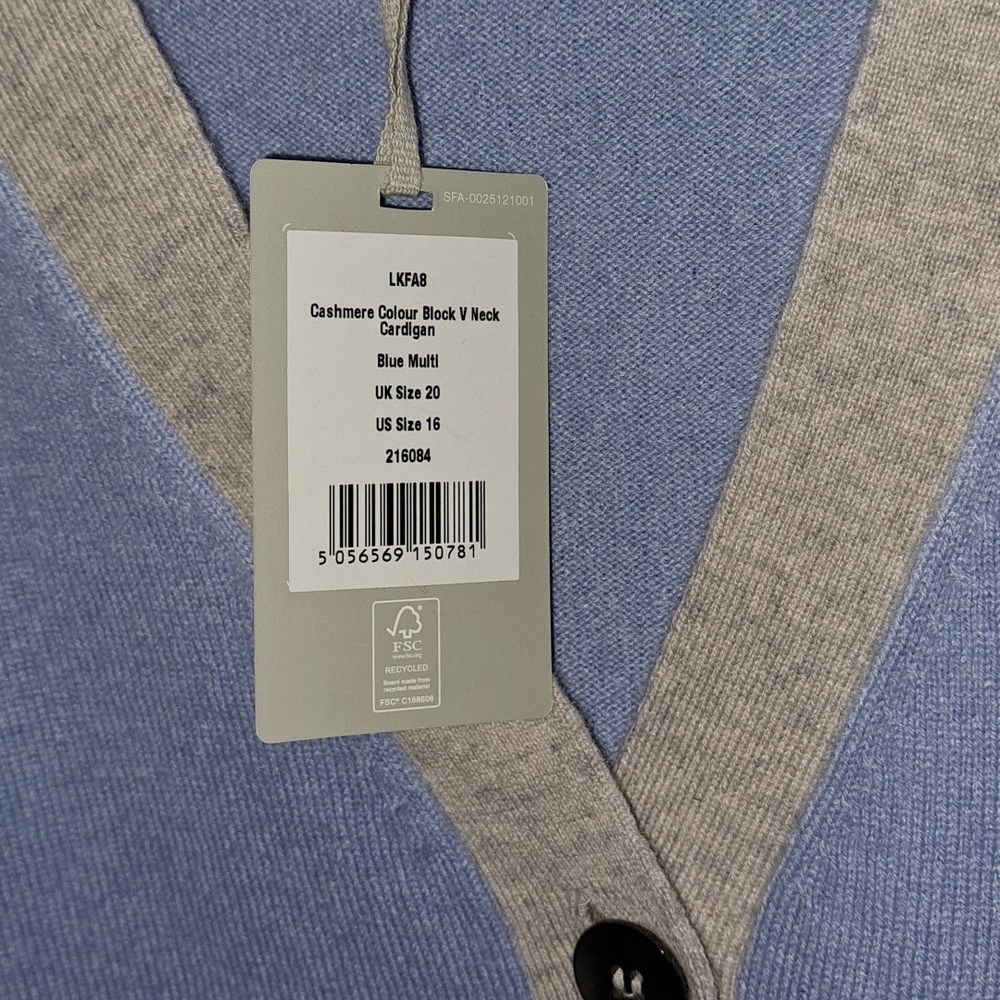 Pure Collection NWTs Cashmere Color Block V Neck  Cardigan - Picture 7 of 8